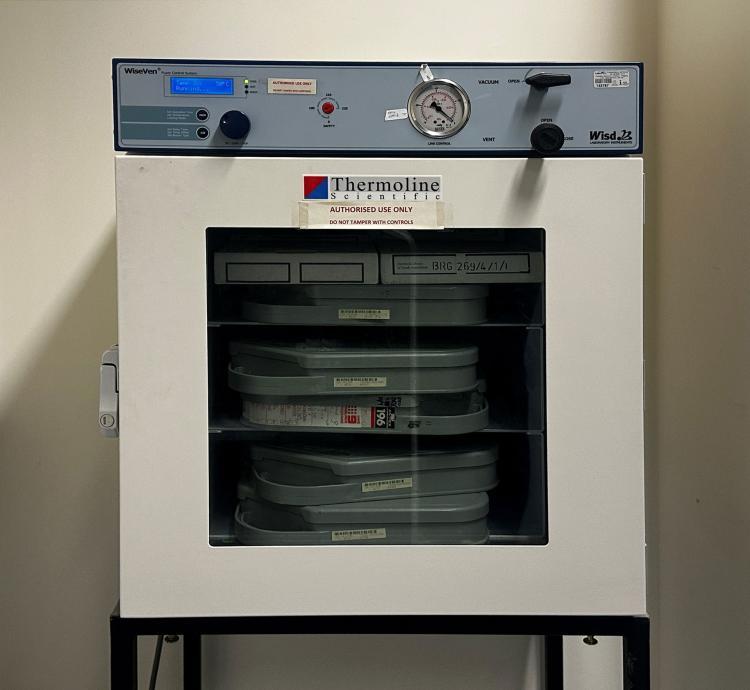 Thermoline Scientific oven that helps preserve magnetic tapes in the State Library's collection.