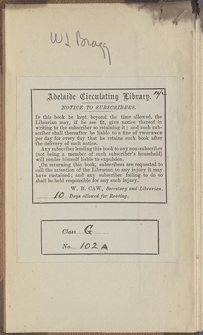 Inside the cover with a signature of Lawrence Bragg - A manual of the Mollusca : a treatise on recent and fossil shells