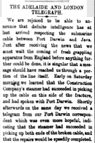 The Adelaide and London Telegraph in full via Trove. South Australian Register (Adelaide, SA) Monday 21 October 1872, page 5.