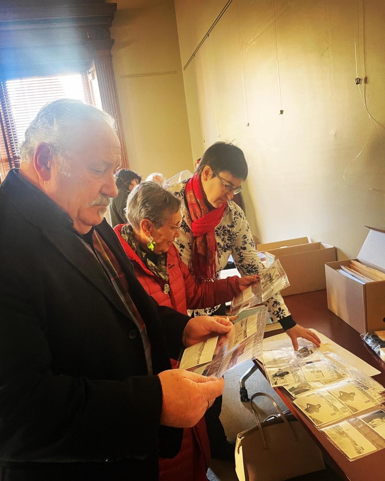 Looking at the display of published and archival material.