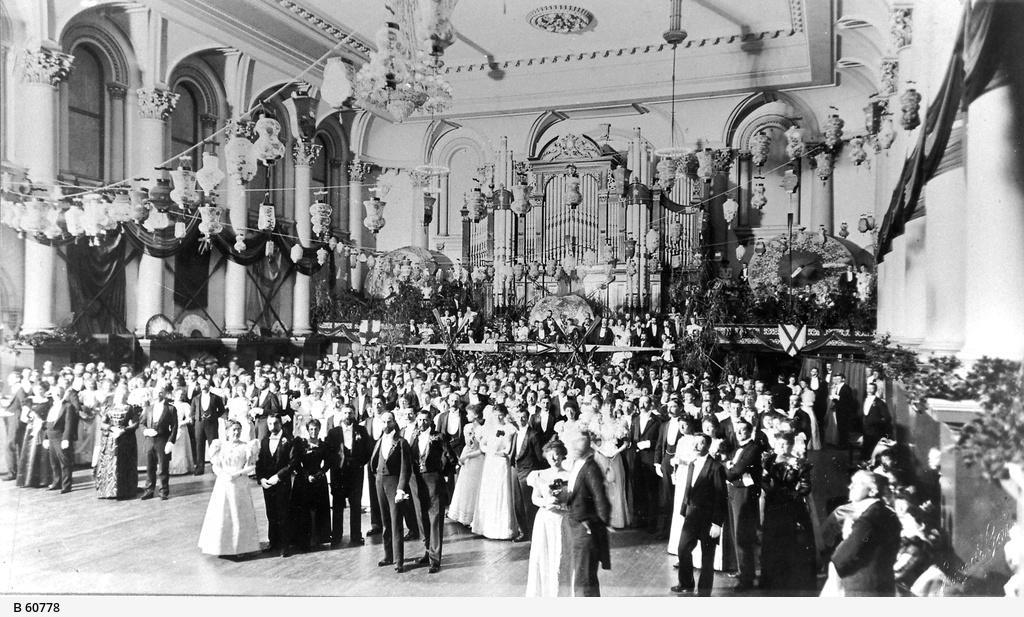 Guests attending a ball at the Town Hall, 1905. SLSA: B 60778