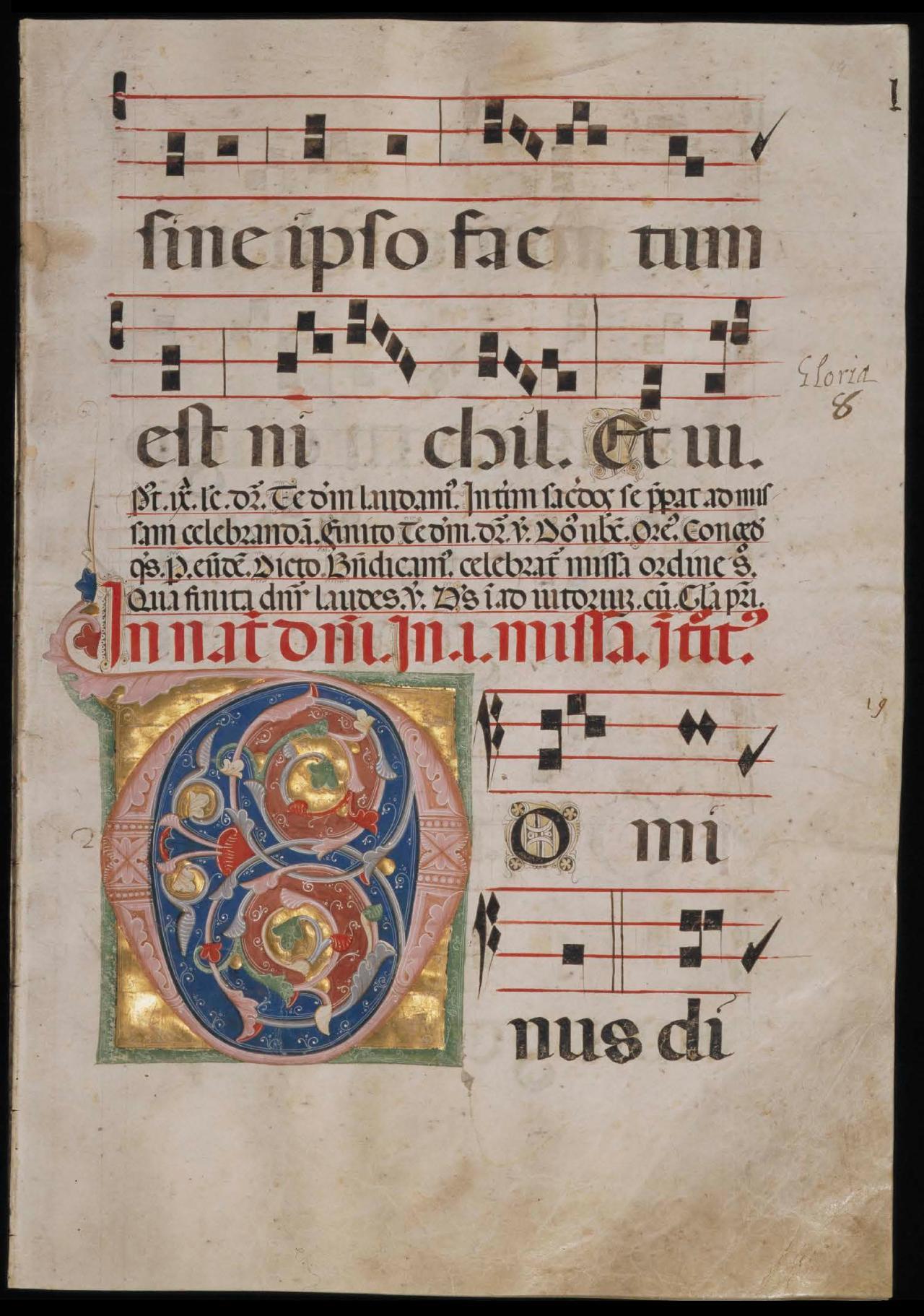 A decorative illuminated letter from the Antiphonal, page 37.