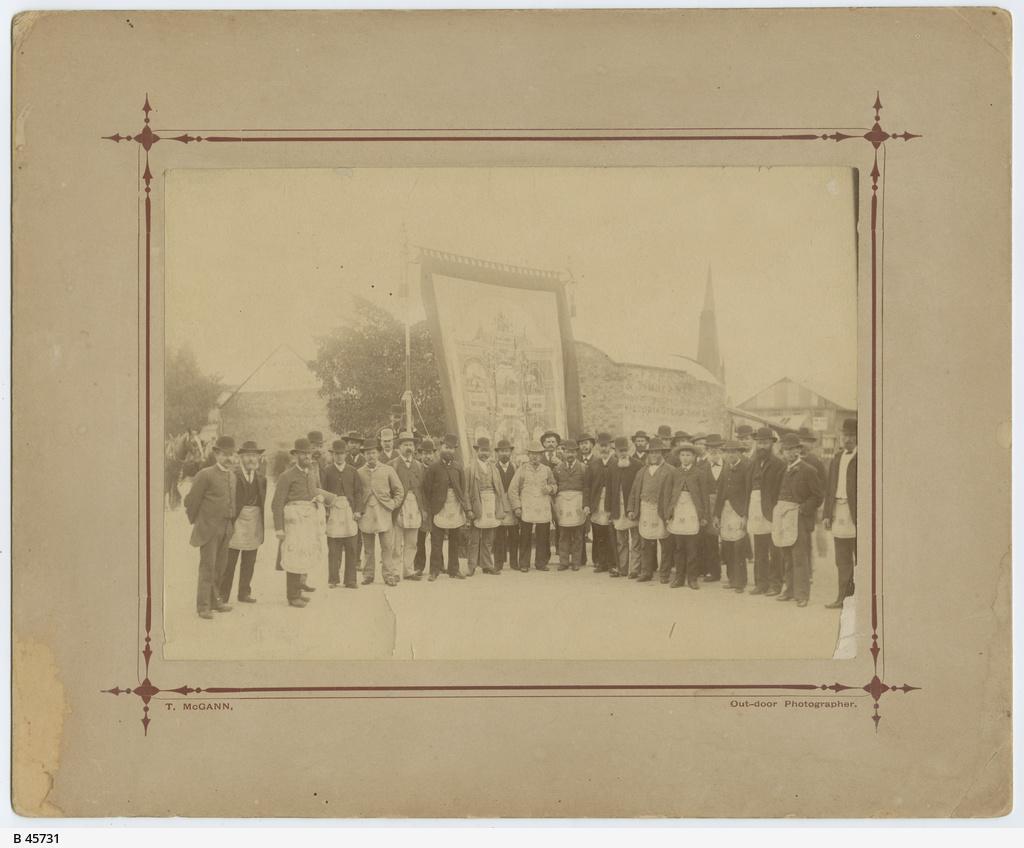 Eight-hour-day demonstration, Wakefield Street, Adelaide in 1885. SLSA: B 45731 