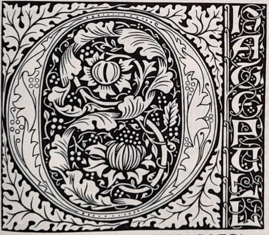 A decorative O in a Kelmscott Press print version of Chaucer.