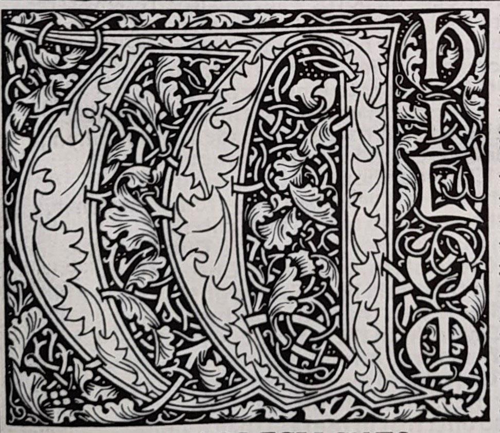 A decorative W in a Kelmscott Press print version of Chaucer.