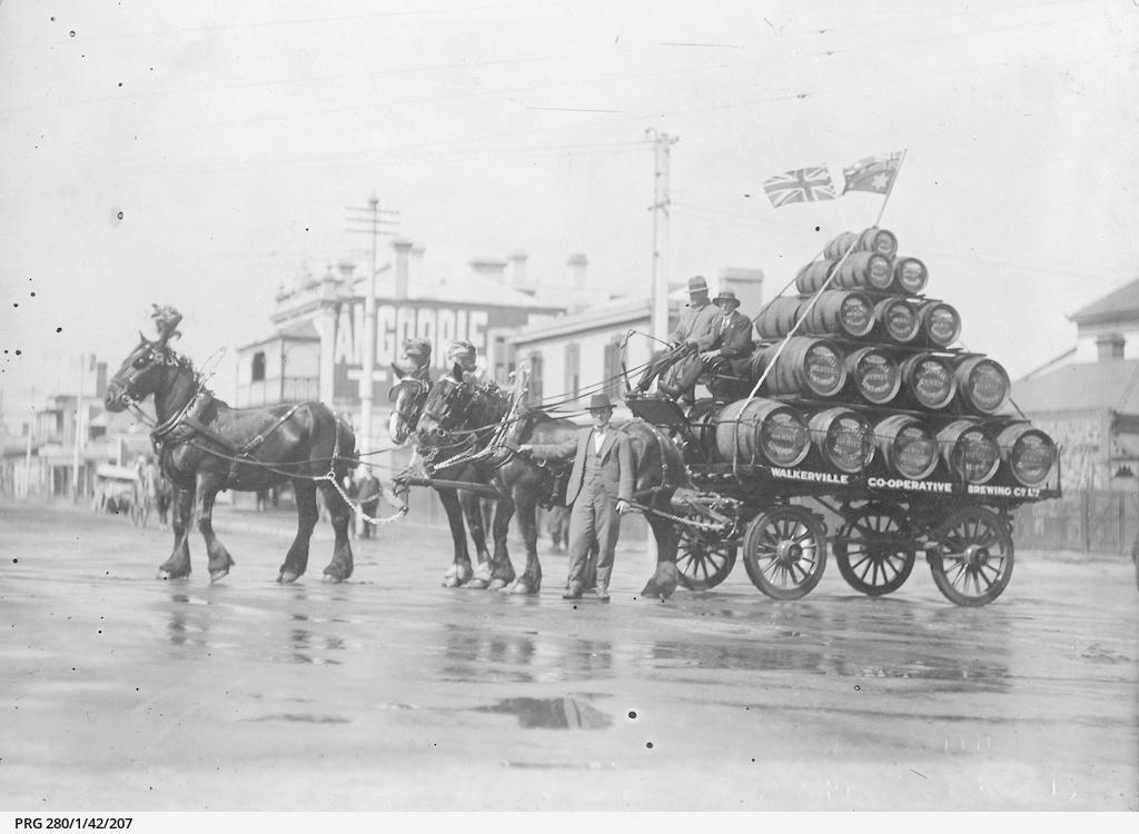 A horse-drawn dray owned by the Walkerville Co-operative Brewing Company Ltd. SLSA: PRG 280/1/42/207