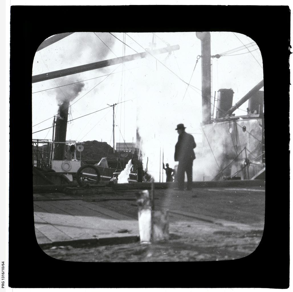 Port Adelaide dock-Man surveys damage to City of Singapore cargo ship-26-April-1924