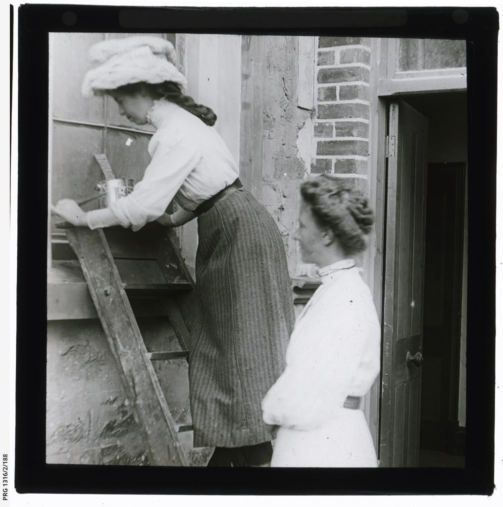 Two women on ladders at working bee, Queenstown-c1910