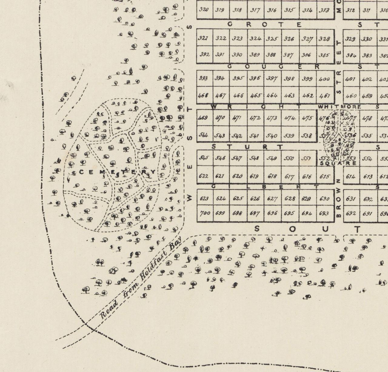 Plan of Adelaide, cropped to show the cemetery