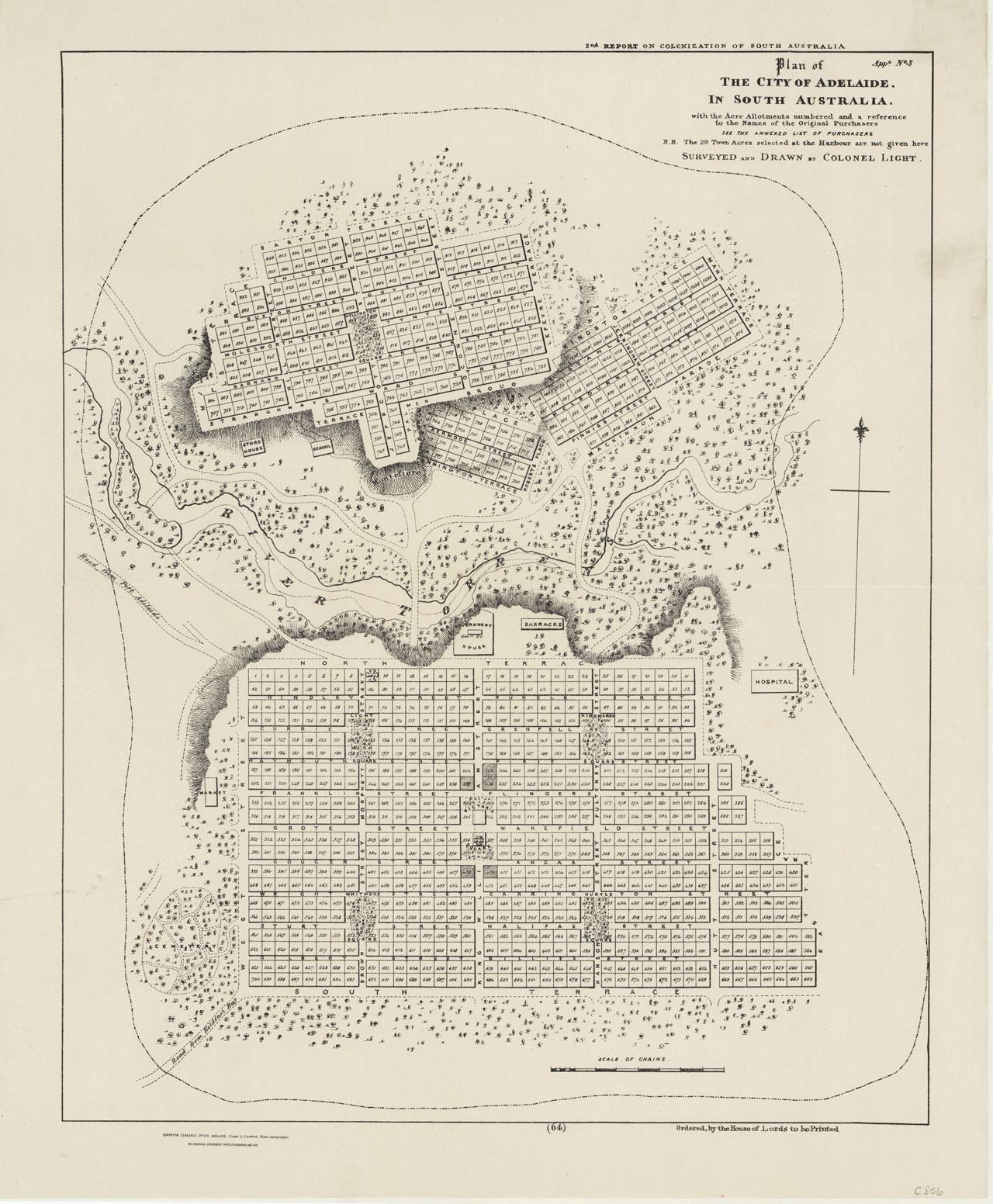 Plan of Adelaide, by Colonel William Light. SLSA: C-856