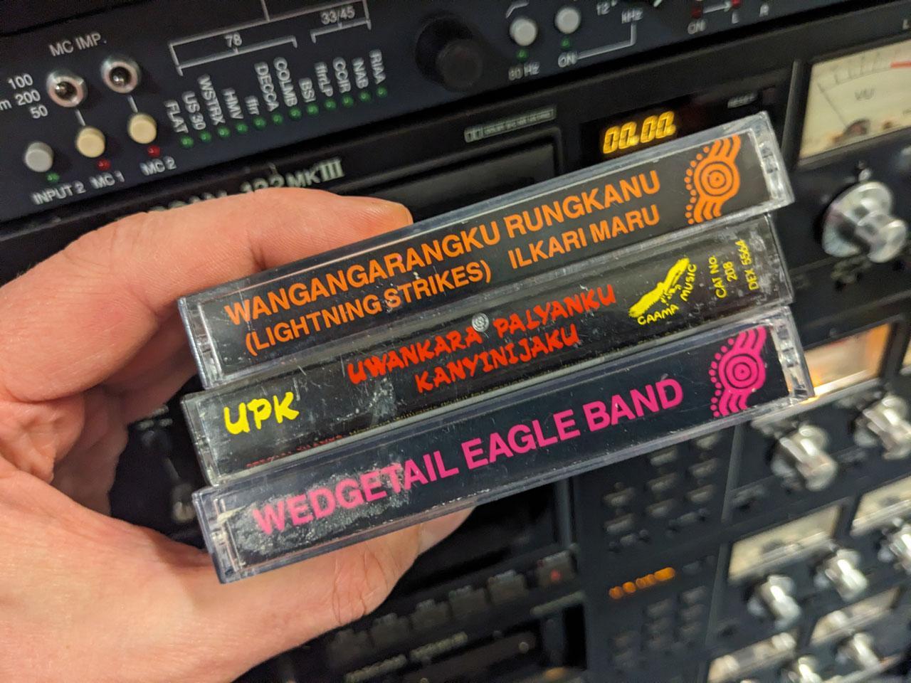 Cassette Tape spines of South Australian Indigenous Rock Bands