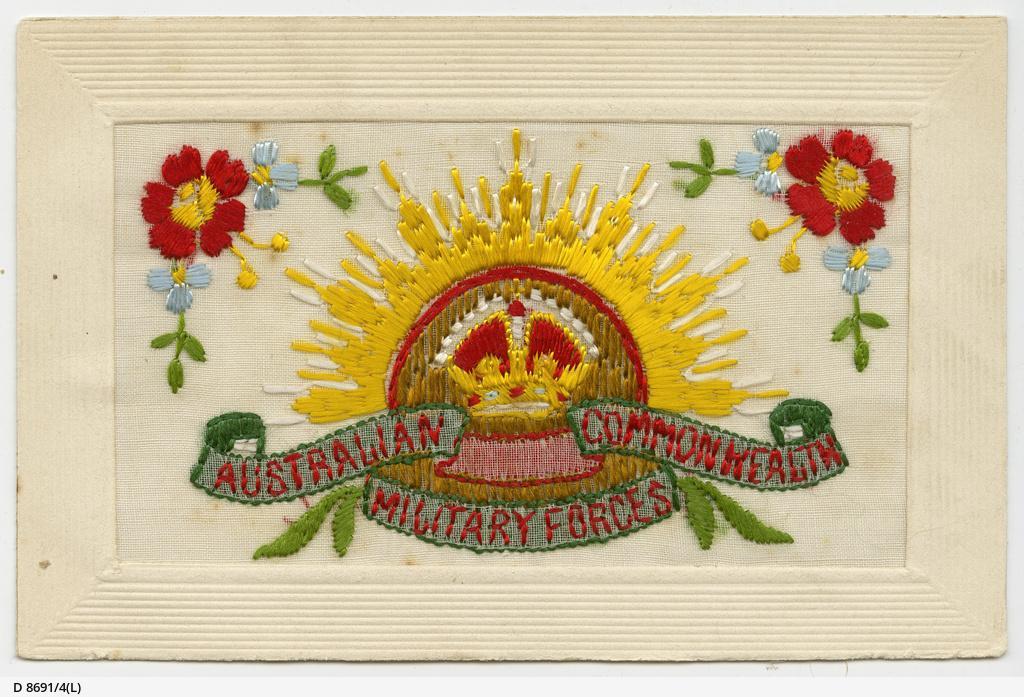 Silk-embroidered postcard from Alick Anderson  to his sweetheart Ruby Jennings,  October 1918