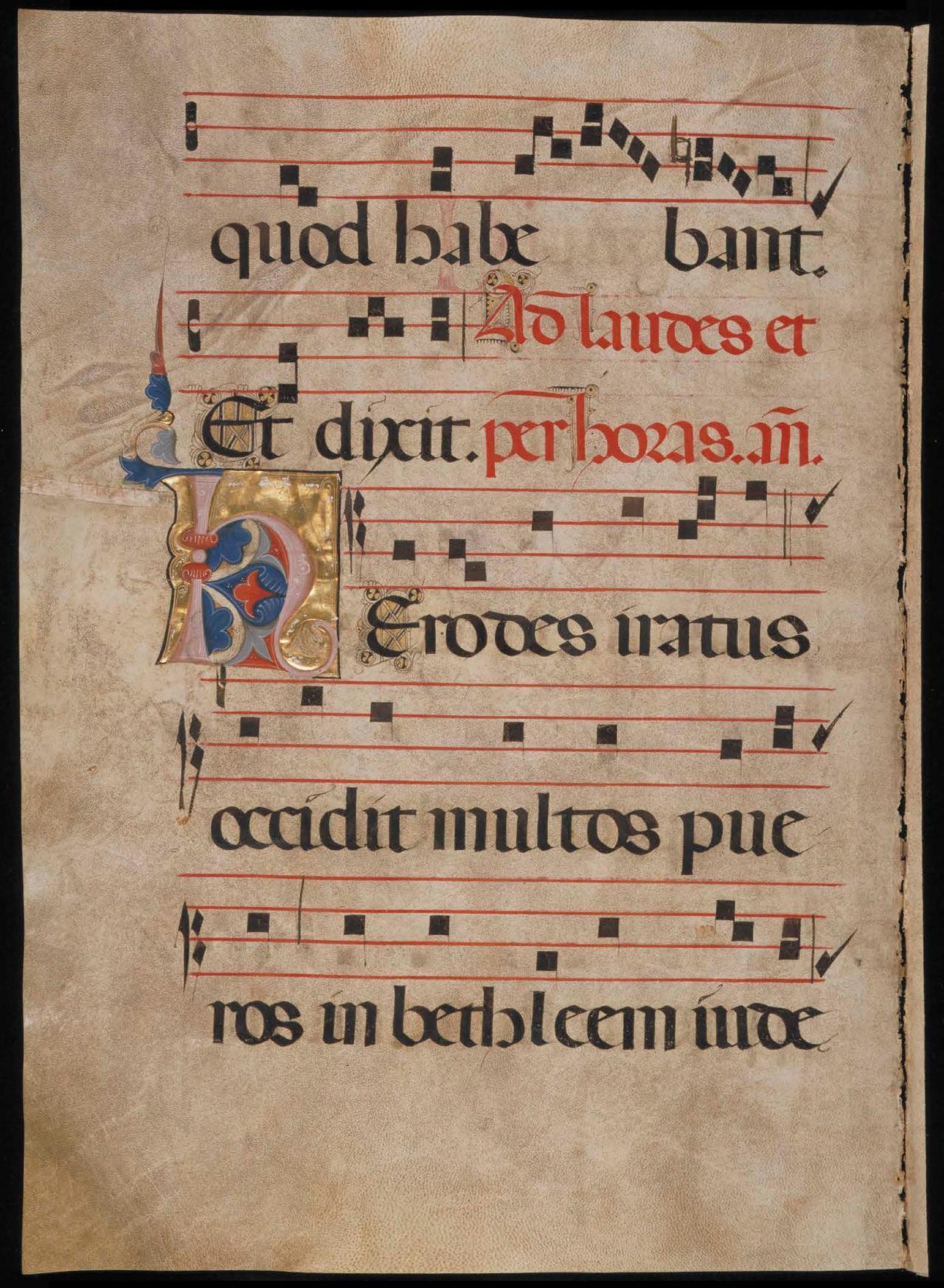 Page 186 of the Antiphonal showing an illuminated H.