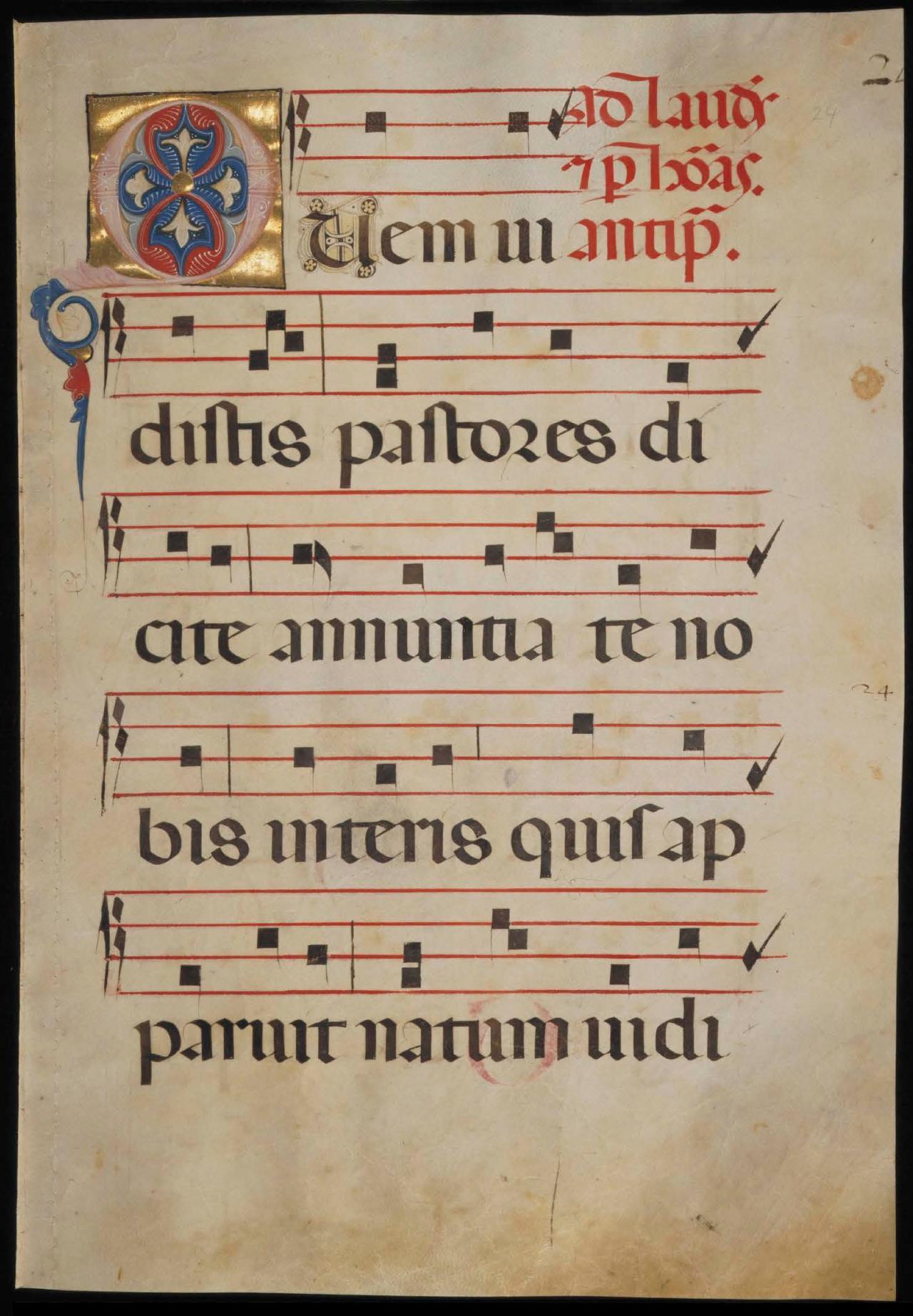 Page 47 of the Antiphonal showing an illuminated Q.