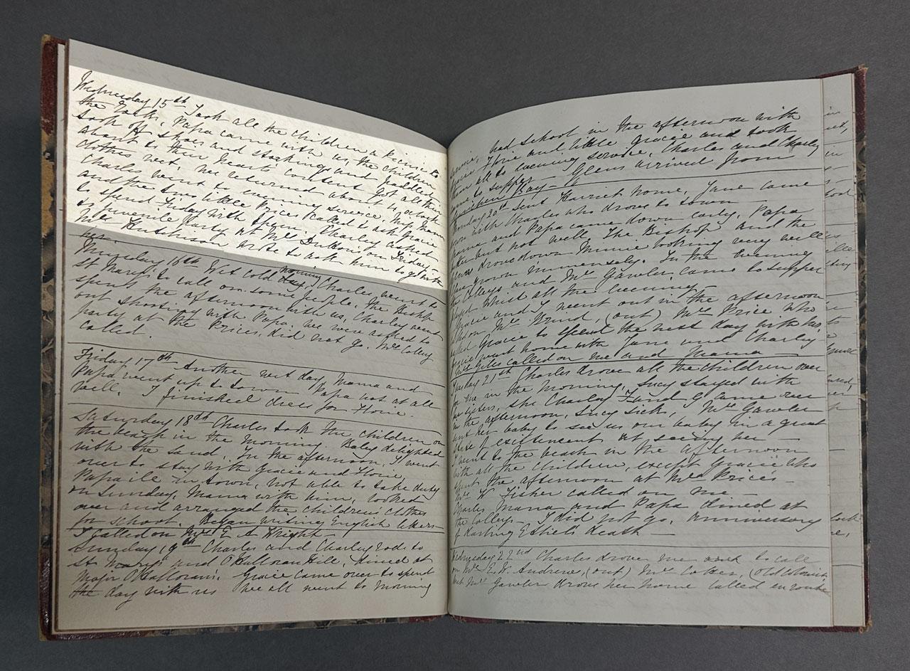 A photo of the page in Grace Marryat's diary where she mentions the day at the beach. SLSA: D 3077/12 (L)