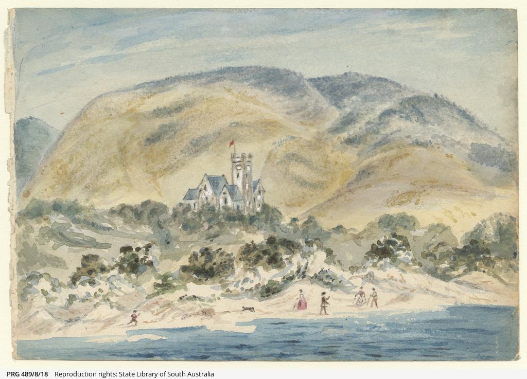 Painting of Mount Breckan by W.A.Cawthorne, 1895. SLSA: PRG 489/8/18  