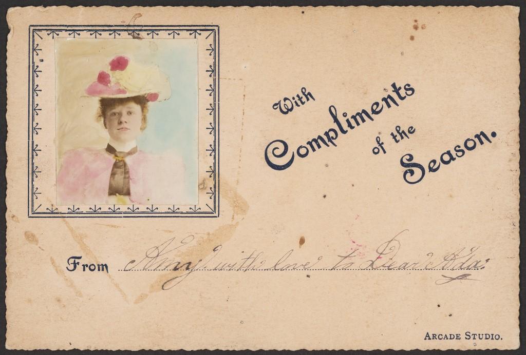 'With Compliments of the Season' studio portrait postcard. SLSA: PRG 337/3/11