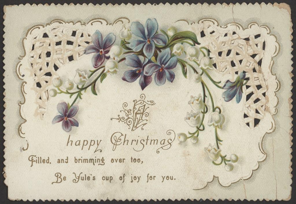 Decorative Christmas Card showing violets and Happy Christmas message. SLSA PRG 337/3/5-Violets