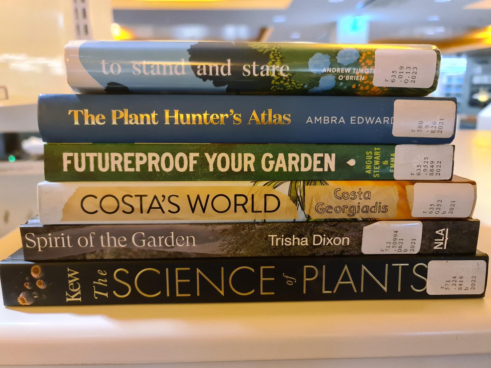 Stack of gardening books