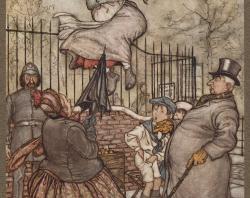 The balloon lady, illustrated by Arthur Rackham, featured in Peter Pan in Kensington Park