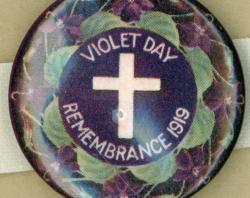 'Violet Day Remembrance 1919', a commemorative badge collected by Lottie Michell between 1915-1919. SLSA: PRG 903/1/6