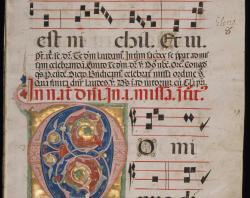 A decorative illuminated letter from the Antiphonal, page 37.