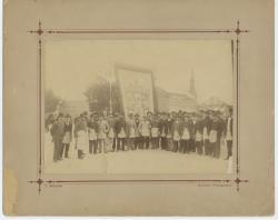 Eight-hour-day demonstration, Wakefield Street, Adelaide in 1885. SLSA: B 45731 