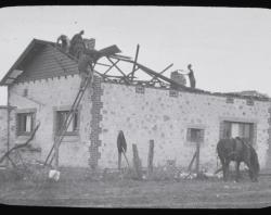 Five men repairing house roof after tornado damage-Barmera-Oct 1924