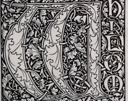 A decorative W in a Kelmscott Press print version of Chaucer.