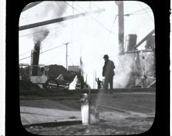 Port Adelaide dock-Man surveys damage to City of Singapore cargo ship-26-April-1924