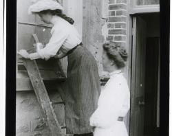 Two women on ladders at working bee, Queenstown-c1910