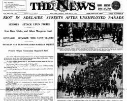 Riot in Adelaide streets, The Beef March, 1931. The News, NLA Trove.