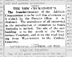 A notice in The Advertiser, Thu 16 Oct 1902 about the foundation stone being laid. Trove: NLA 