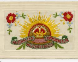 Silk-embroidered postcard from Alick Anderson  to his sweetheart Ruby Jennings,  October 1918