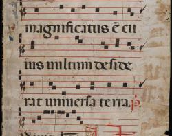 Page one of the Antiphonal showing an illuminated R