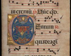 Page 155 of the Antiphonal showing an illuminated C.