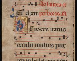 Page 186 of the Antiphonal showing an illuminated H.