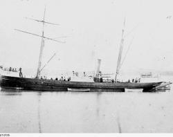 A side view of the schooner Queen of the South anchored at Goolwa. SLSA: PRG  1258/1/3135 