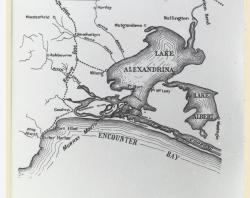 Map of Lakes Alexandrina and Albert showing the Murray Mouth and Victor Harbour, created in approximately 1910. SLSA: PRG 1258/2/505 	 