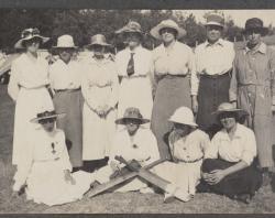 Women's cricket team at the Quarantine Camp, Jubilee Oval, Adelaide. 1919 SLSA: PRG 1638/2/101