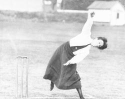 Woman cricketer bowling overarm, 1919. SLSA: PRG 280/1/15/385