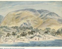 Painting of Mount Breckan by W.A.Cawthorne, 1895. SLSA: PRG 489/8/18  