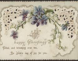 Decorative Christmas Card showing violets and Happy Christmas message. SLSA PRG 337/3/5-Violets