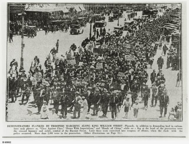 More than 2000 people march along King William Street on 9 January 1931. SLSA:B 60882