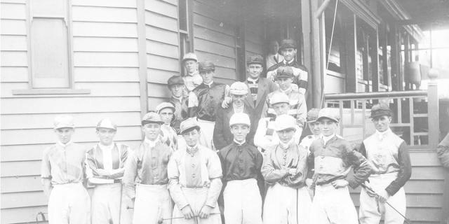 Adelaide Cup jockeys photographed prior to the running of the race on 10 May 1920.