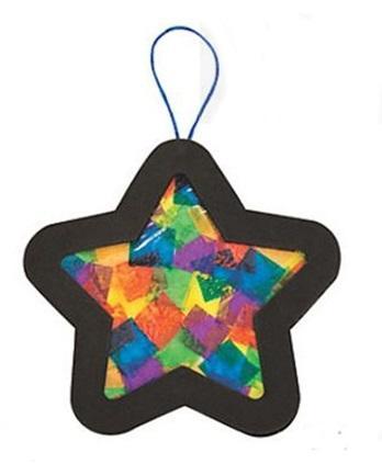 Tissue Paper Stained Glass Star Christmas Tree Ornament Craft