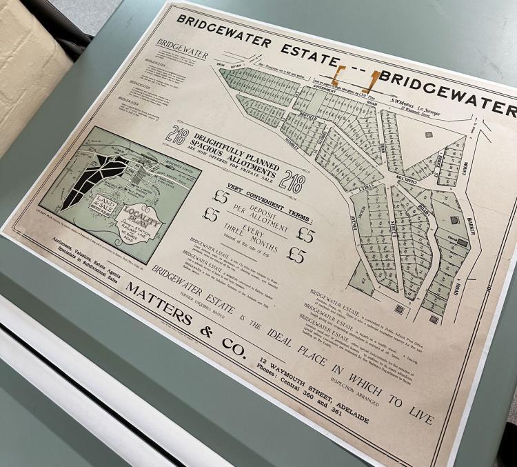 A cadastral map of Bridgewater Estate, 1924. SLSA: zgmp 830.9 bjc-c Bridgewater 1924 