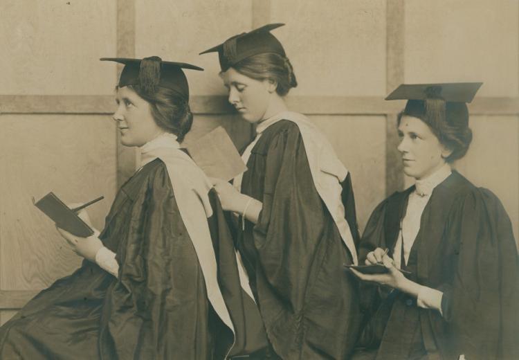 The Proud sisters in graduation caps and gowns. L to R, Dorothea, Millicent and Katherine Proud. SLSA: B 25677/37